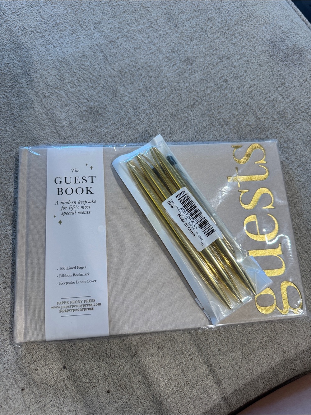 Guest Book with Gold 'Guests' Text and Gold Pens